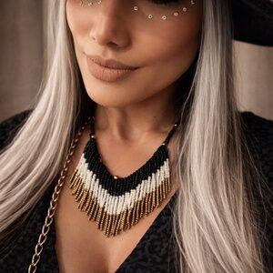 Boho Beaded Fringe Choker Necklace | Festival Western Statement